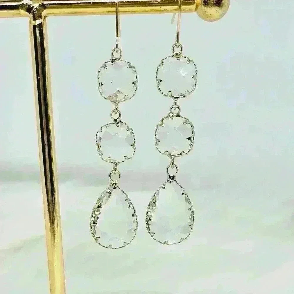 Crystal Clear Dangling Bezel Earrings